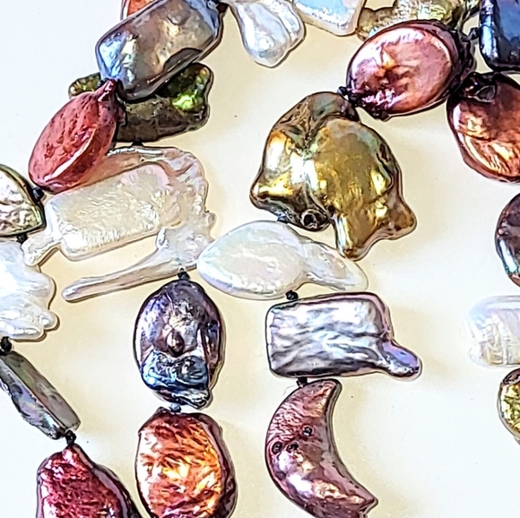 KESHI PEARL NECKLACE - 40" LONG MULTI-COLORED PEARLS - Picture 6 of 12